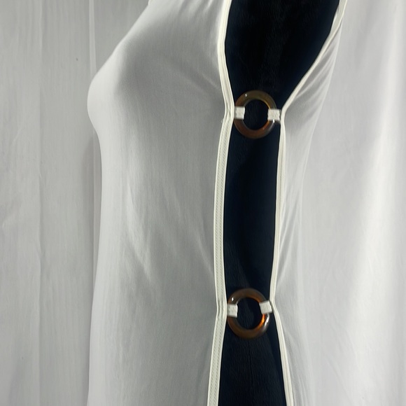 Sheer white sleeveless swim cover, tunic, top, peek a boo slits on side, Large - Picture 5 of 10